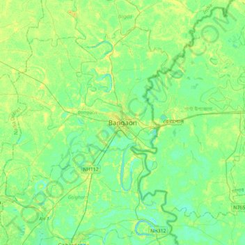 Carte topographique Bangaon, altitude, relief
