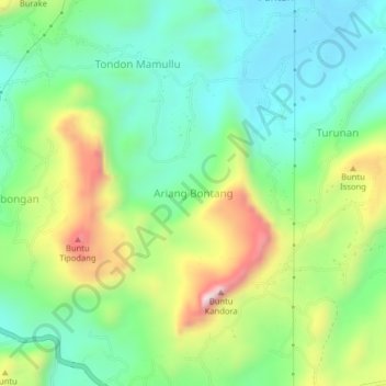 Carte topographique Ariang Bontang, altitude, relief