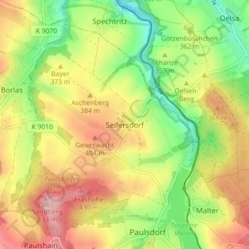 Carte topographique Seifersdorf, altitude, relief
