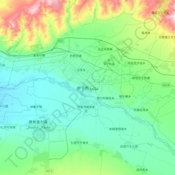 Carte topographique Yining/Qulja, altitude, relief