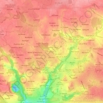 Carte topographique Kerglos, altitude, relief