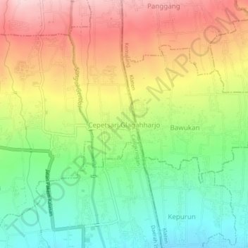 Carte topographique Cepetsari Glagahharjo, altitude, relief