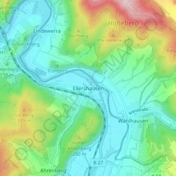 Carte topographique Ellershausen, altitude, relief