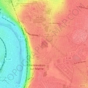 Carte topographique Fort de Champigny, altitude, relief