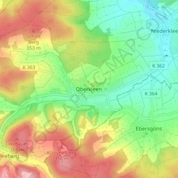 Carte topographique Oberkleen, altitude, relief