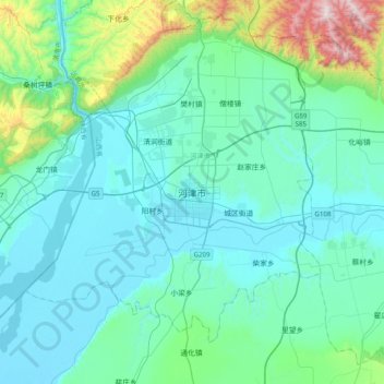Carte topographique Hejin, altitude, relief