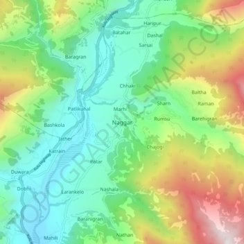 Carte topographique Naggar, altitude, relief