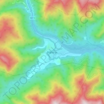 Carte topographique Daporijo, altitude, relief