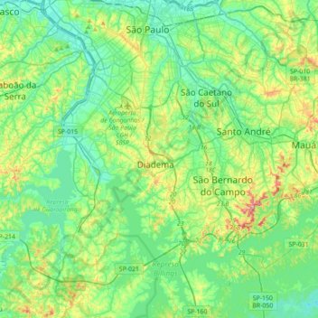 Carte topographique Diadema, altitude, relief