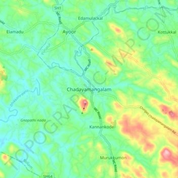 Carte topographique Chadayamangalam, altitude, relief