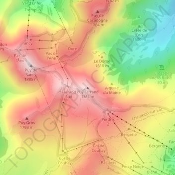 Carte topographique Puy Ferrand, altitude, relief