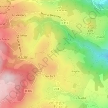 Carte topographique Condamine, altitude, relief