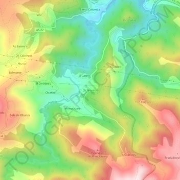 Carte topographique Os Niseiros, altitude, relief
