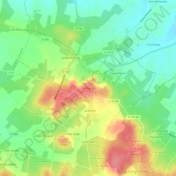 Carte topographique Le Bourg, altitude, relief