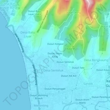 Carte topographique Dusun Teloke Laug, altitude, relief