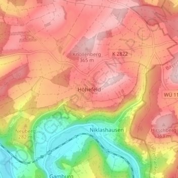 Carte topographique Höhefeld, altitude, relief