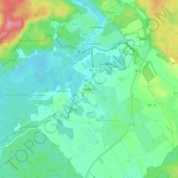 Carte topographique Reutberg, altitude, relief