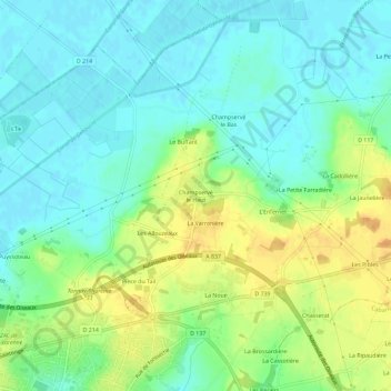 Carte topographique Champservé le Haut, altitude, relief