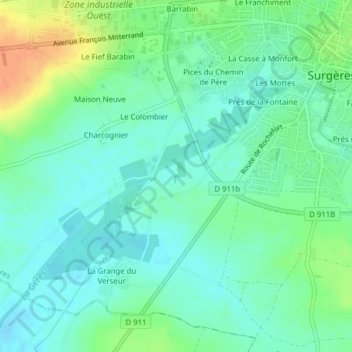 Carte topographique Fief de la Grève, altitude, relief