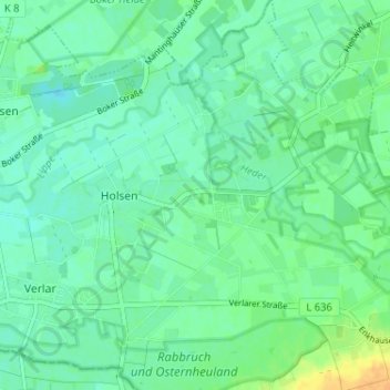 Carte topographique Holsen, altitude, relief