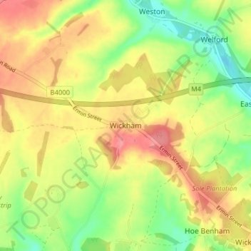 Carte topographique Wickham, altitude, relief