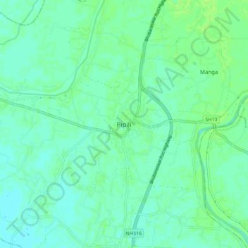 Carte topographique Pipili, altitude, relief