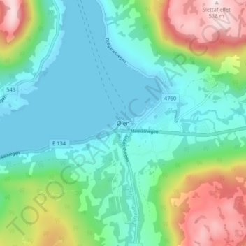 Carte topographique Ølen, altitude, relief