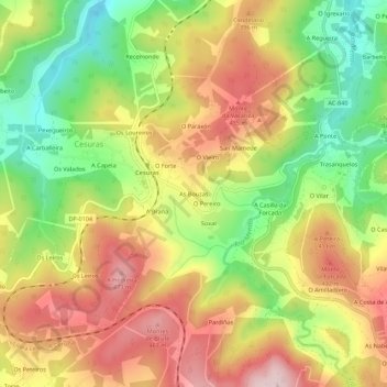 Carte topographique As Bouzas, altitude, relief
