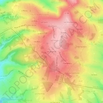 Carte topographique Les Bruyères, altitude, relief