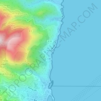 Carte topographique Pietranera, altitude, relief