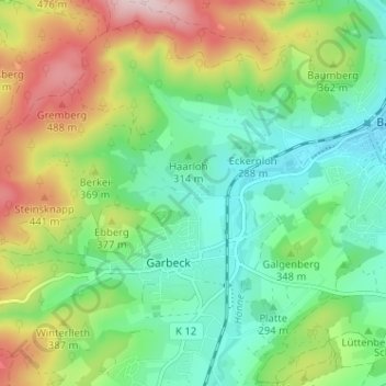 Carte topographique Frühlinghausen, altitude, relief