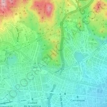 Carte topographique Cerro de la Tortuga, altitude, relief