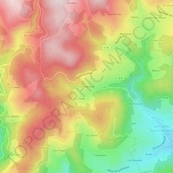 Carte topographique Les Vallottes, altitude, relief