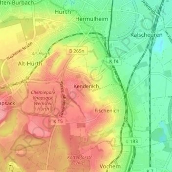 Carte topographique Kendenich, altitude, relief