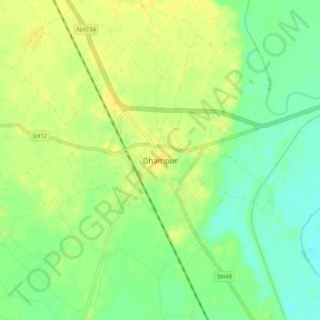 Carte topographique Dhampur, altitude, relief