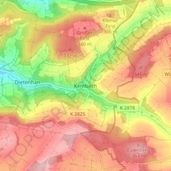 Carte topographique Kembach, altitude, relief