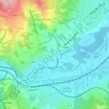 Carte topographique Montmelas, altitude, relief