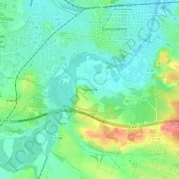 Carte topographique Mayrevieille, altitude, relief
