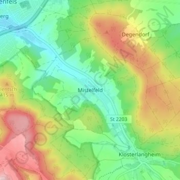Carte topographique Mistelfeld, altitude, relief