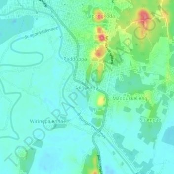 Carte topographique Sengkang, altitude, relief