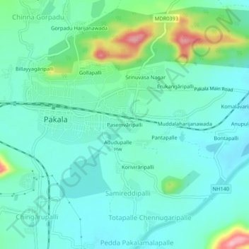 Carte topographique Pasemvāripalli, altitude, relief