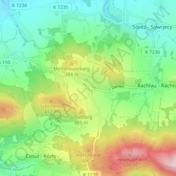 Carte topographique Pielitz, altitude, relief