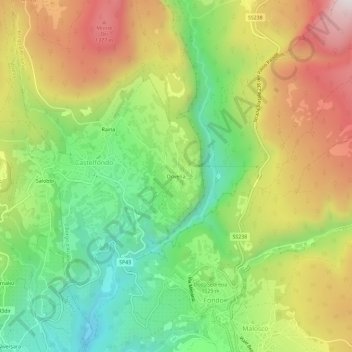 Carte topographique Dovena, altitude, relief