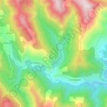 Carte topographique Le Chaumeil, altitude, relief