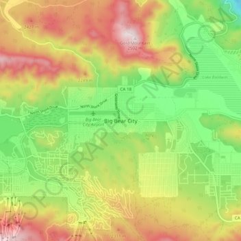 Carte topographique Big Bear City, altitude, relief