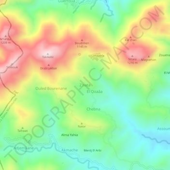 Carte topographique Z'nata, altitude, relief