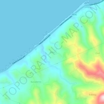 Carte topographique Özlü, altitude, relief