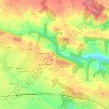 Carte topographique Kerjuto, altitude, relief