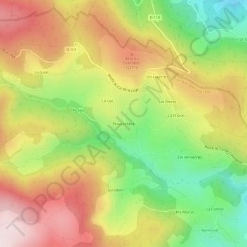 Carte topographique Provenchère, altitude, relief