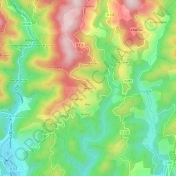Carte topographique Sergeat, altitude, relief